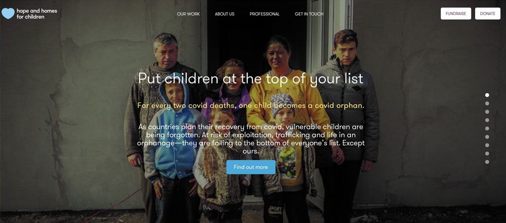 The Hope and Homes for Children website