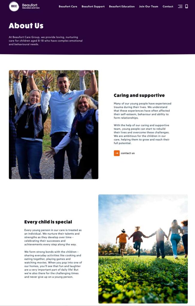 Website work for the Beaufort Care Group