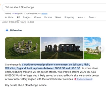 Stonehenge as an example of an AI overview
