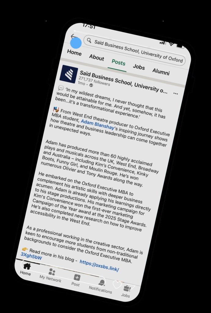 Screen grab from a University of Oxford LinkedIn post